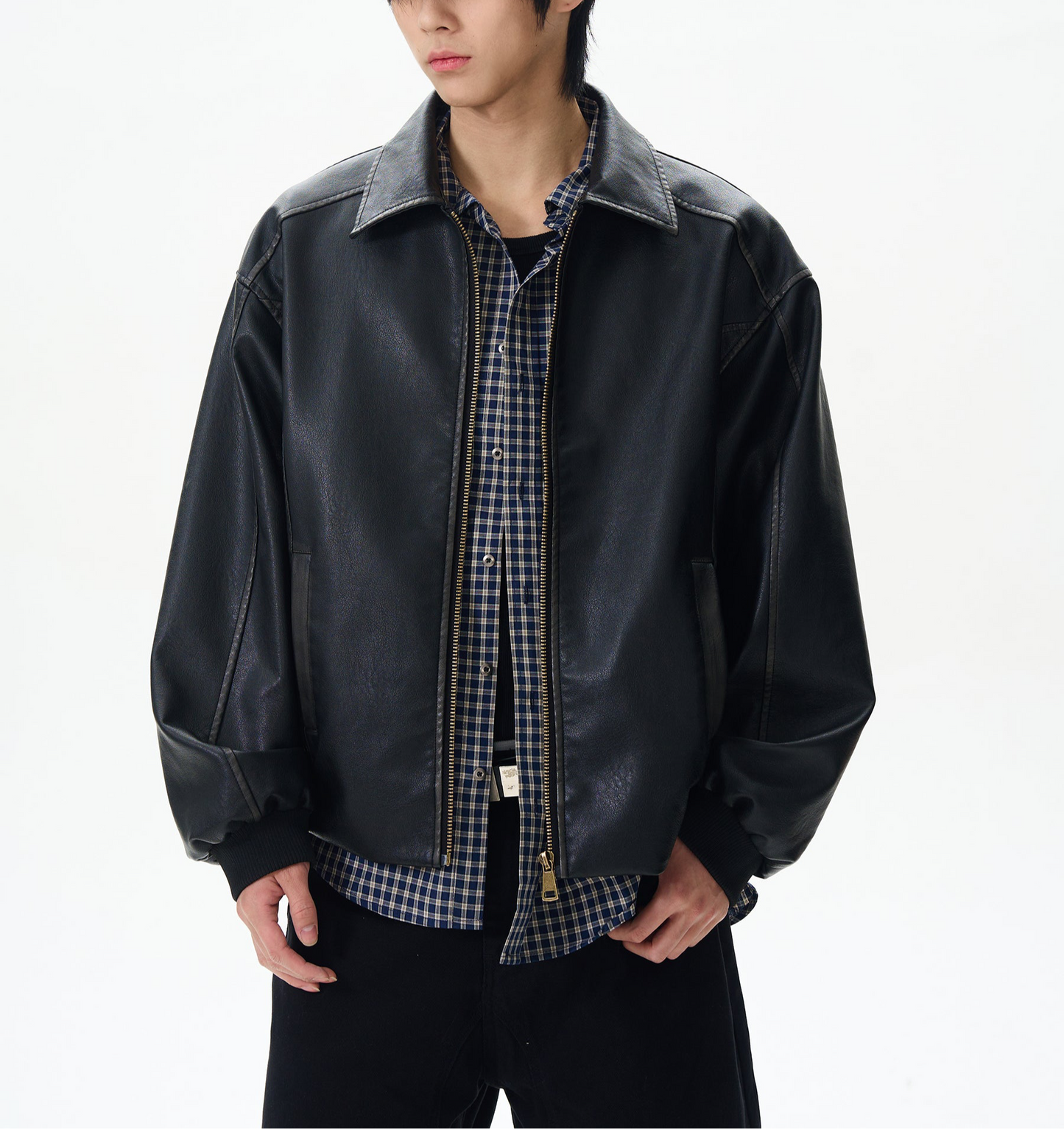 JS10075 Oversized Vintage Design Leather Jacket
