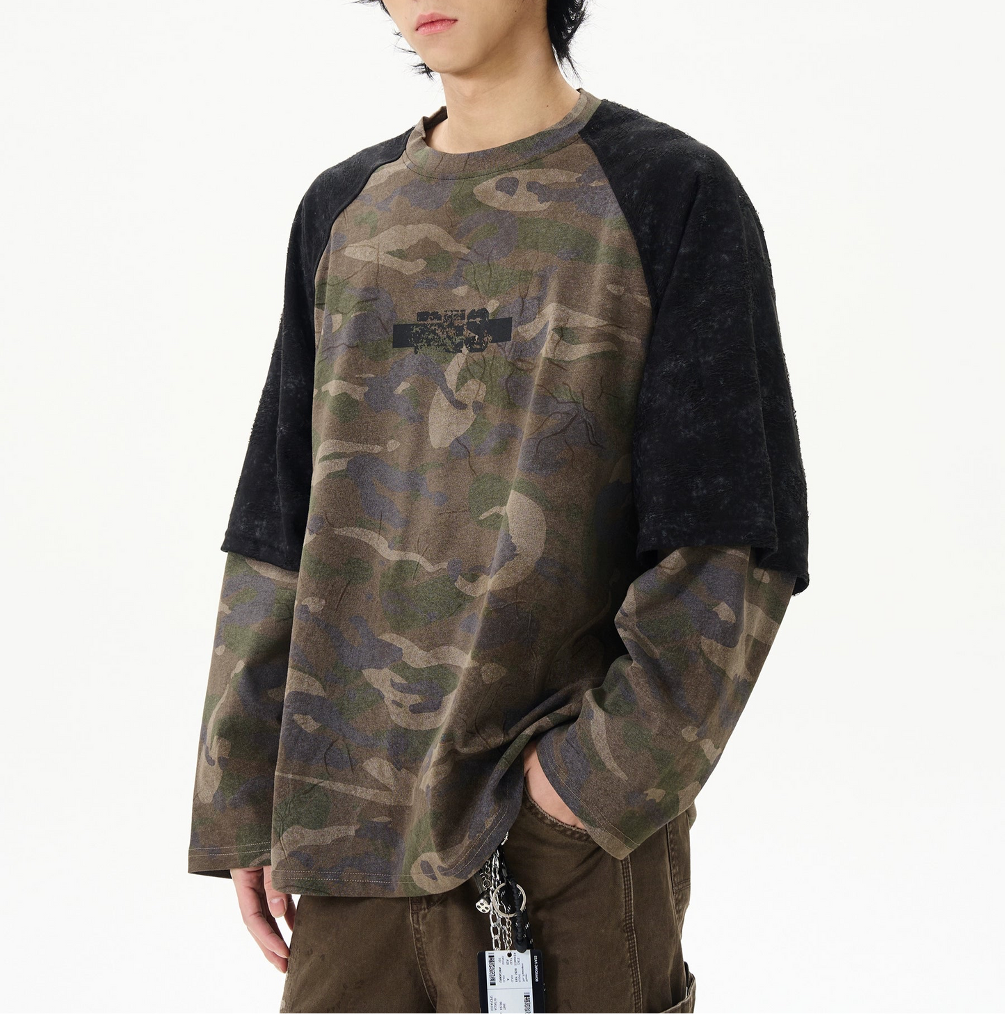 TLS143 Oversized Layered Camo Long Sleeve Tee