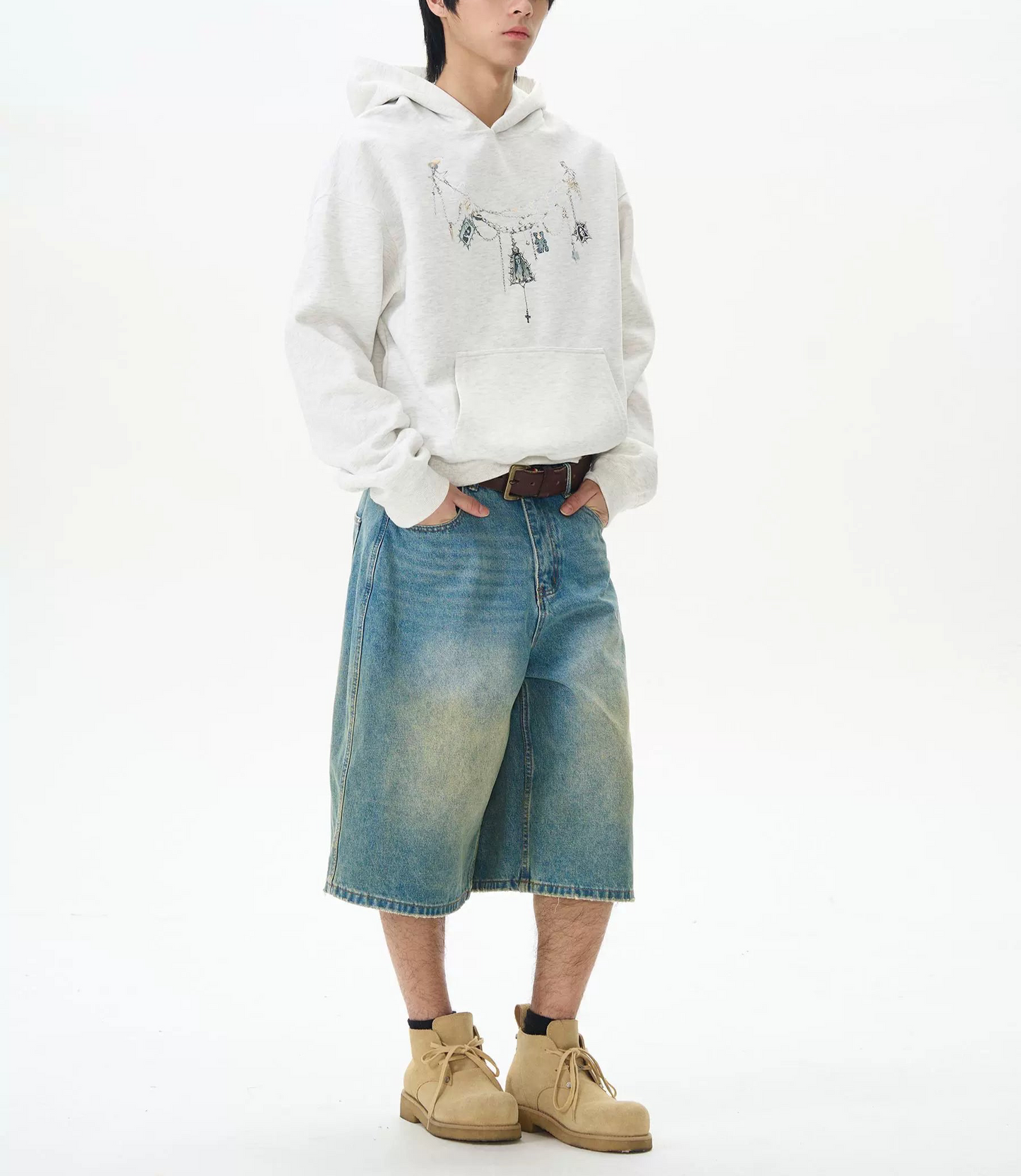 TJ10072 Oversized Yellow Washed Jorts