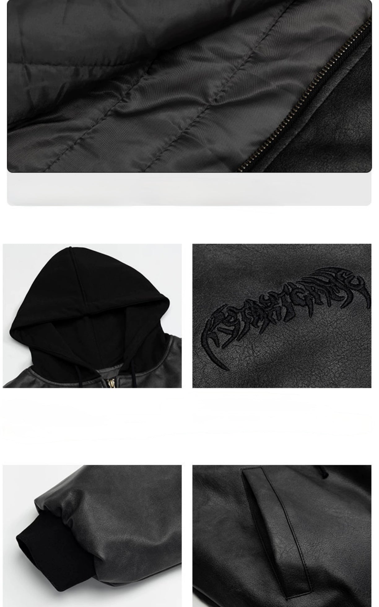 JS10009 Oversized Hooded Jacket/ PU Noir Haven