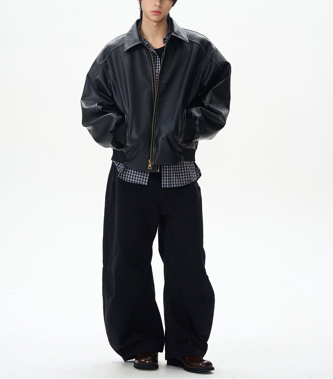 JS10075 Oversized Vintage Design Leather Jacket