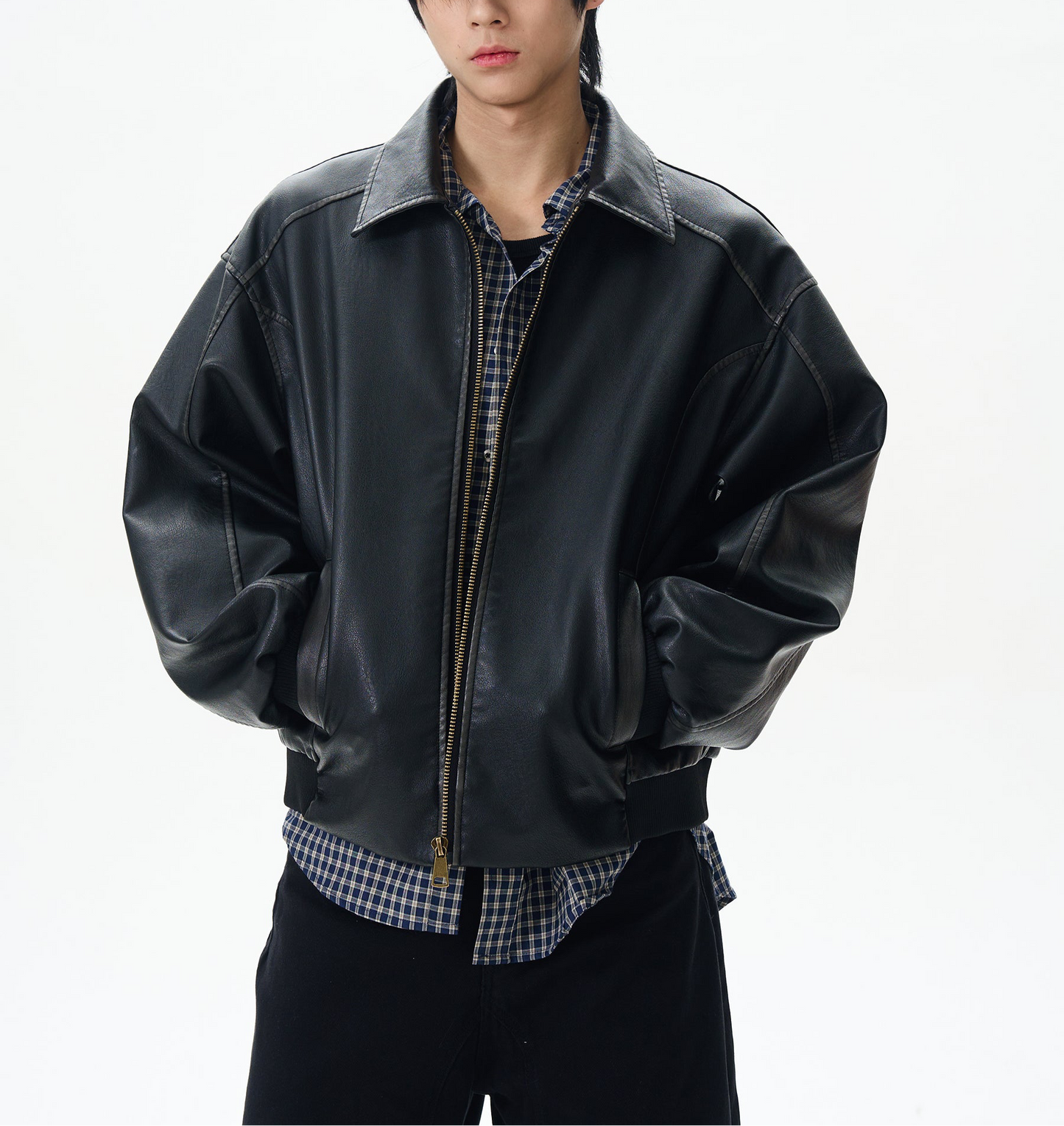 JS10075 Oversized Vintage Design Leather Jacket