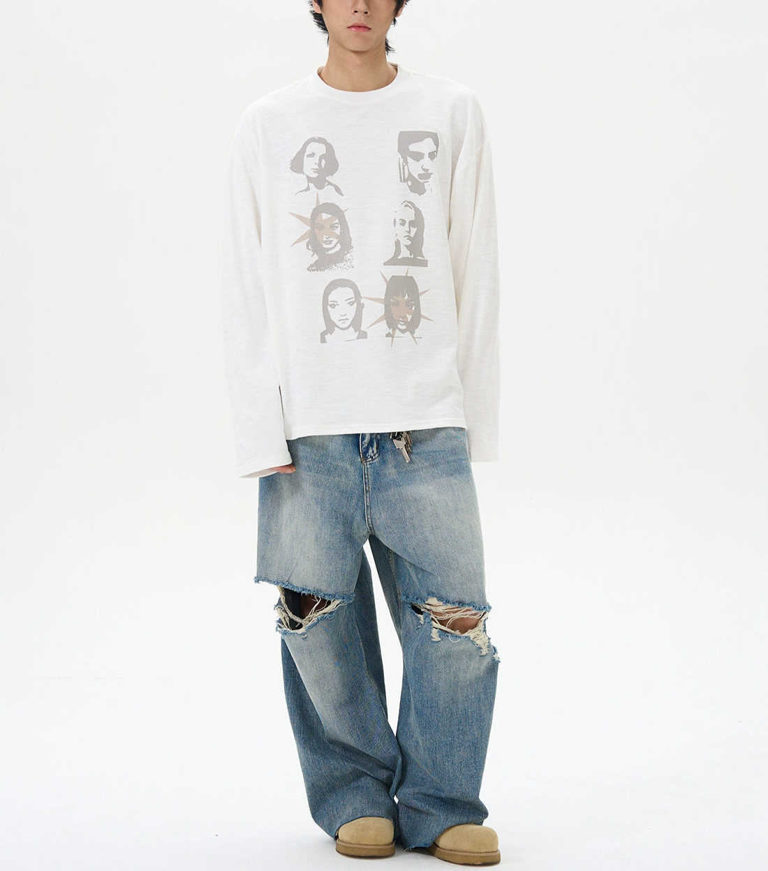 TJ10078 Baggy Distressed Ripped Jeans