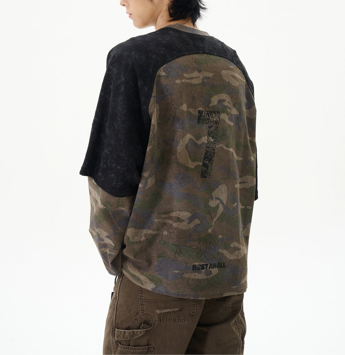 TLS143 Oversized Layered Camo Long Sleeve Tee