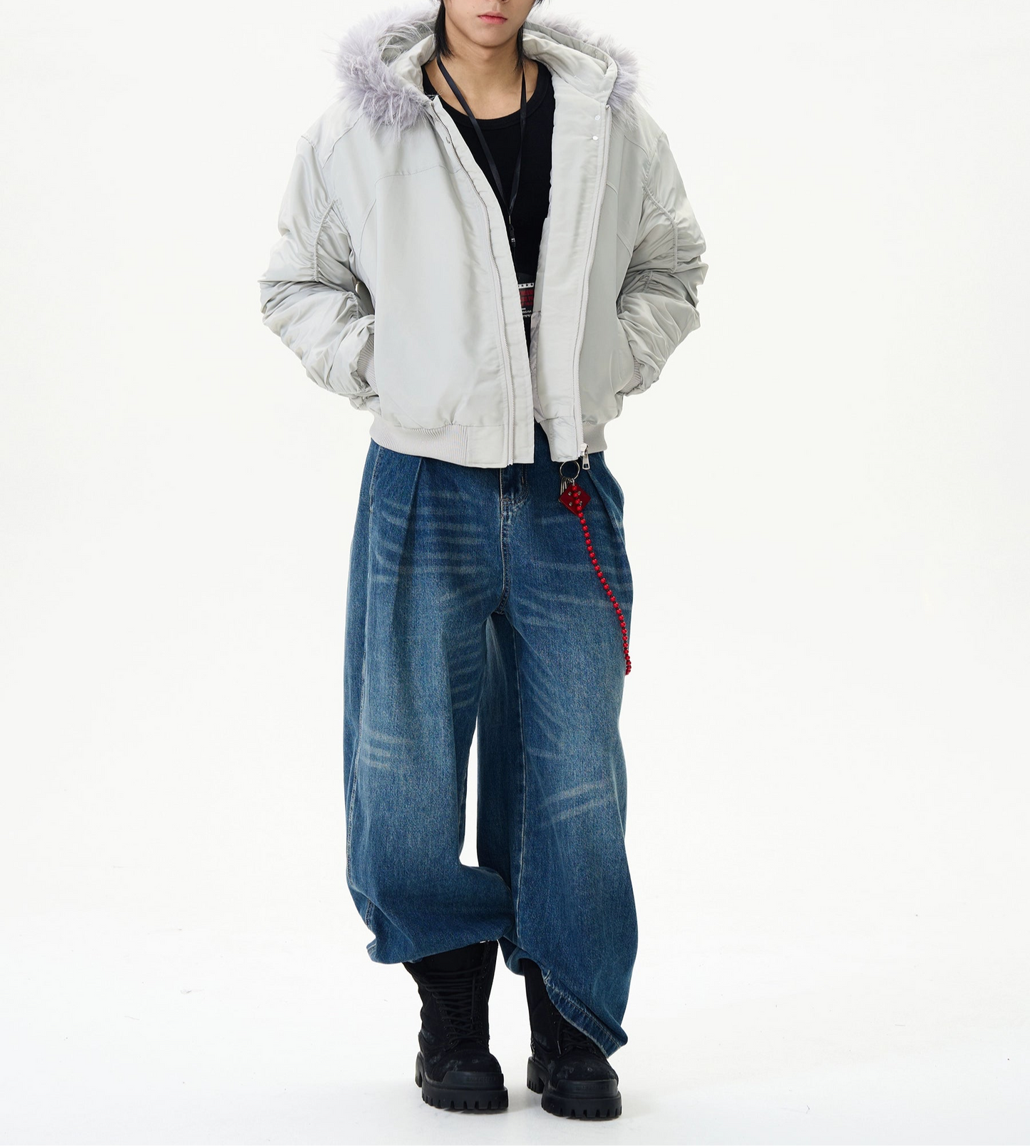 TJ10047 Baggy Wide Jeans/ Pleat Drift