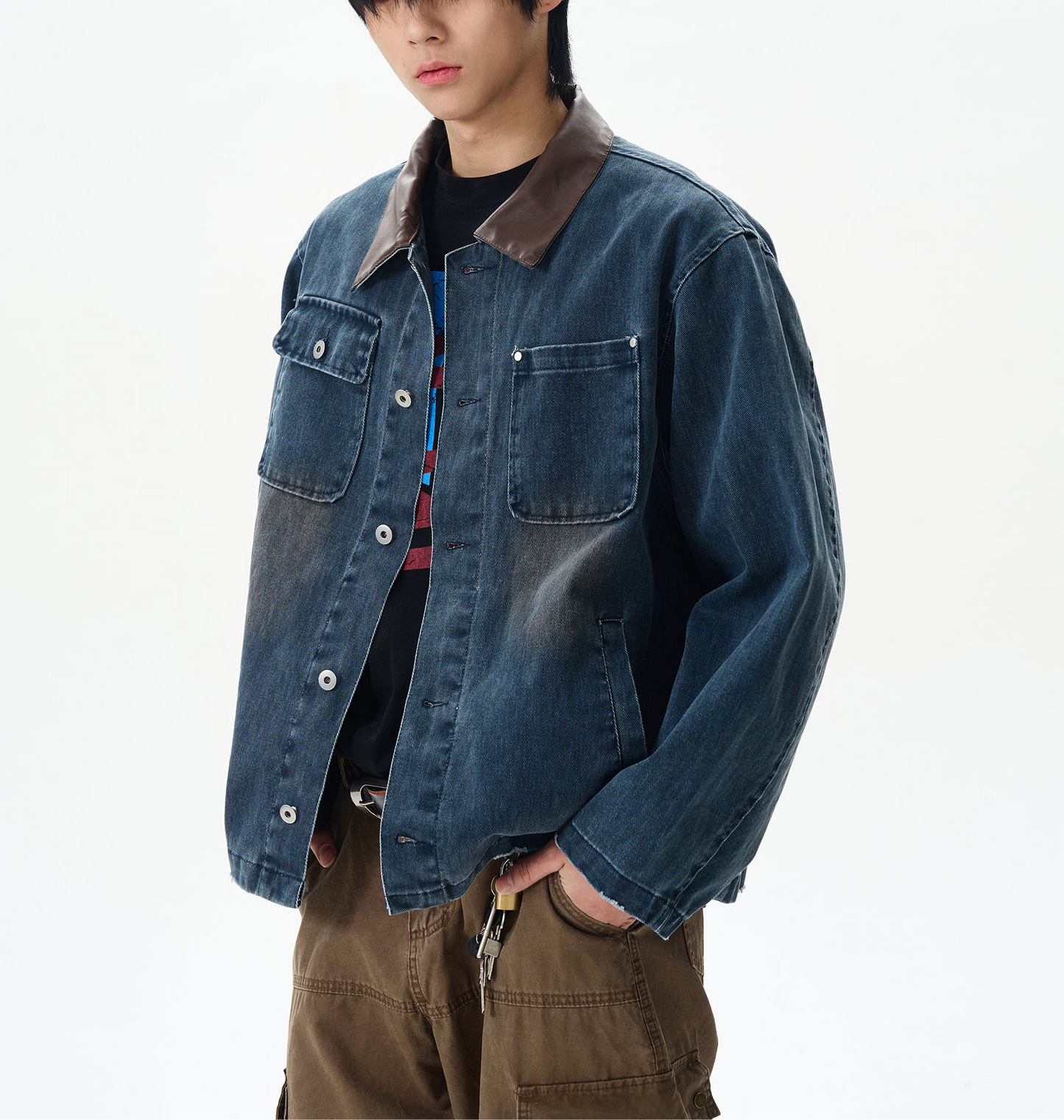 JS10076 Oversized Cropped Retro Denim Jacket