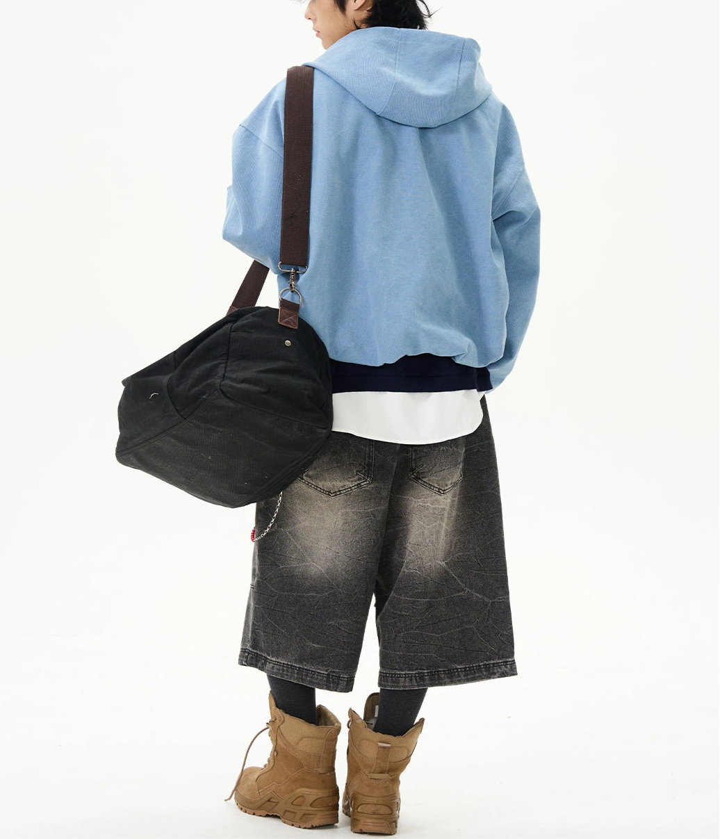 HS10049 Oversized Vintage Washed Distressed Cropped Hoodie
