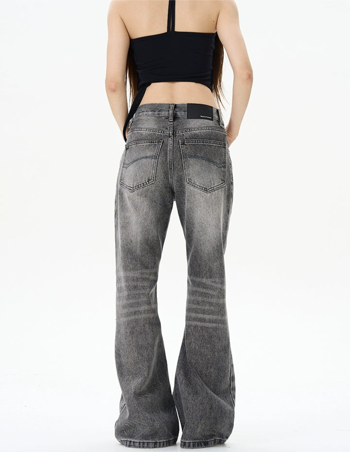 TJ10079 Flare Smoke Gray Washed Jeans