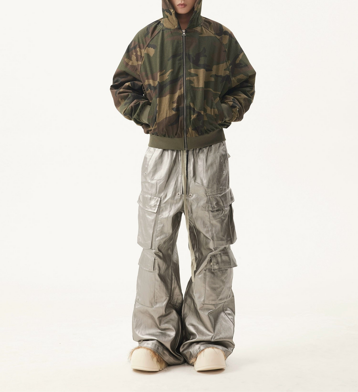TJ10052 Baggy Cargo Trousers/ Silver Haze