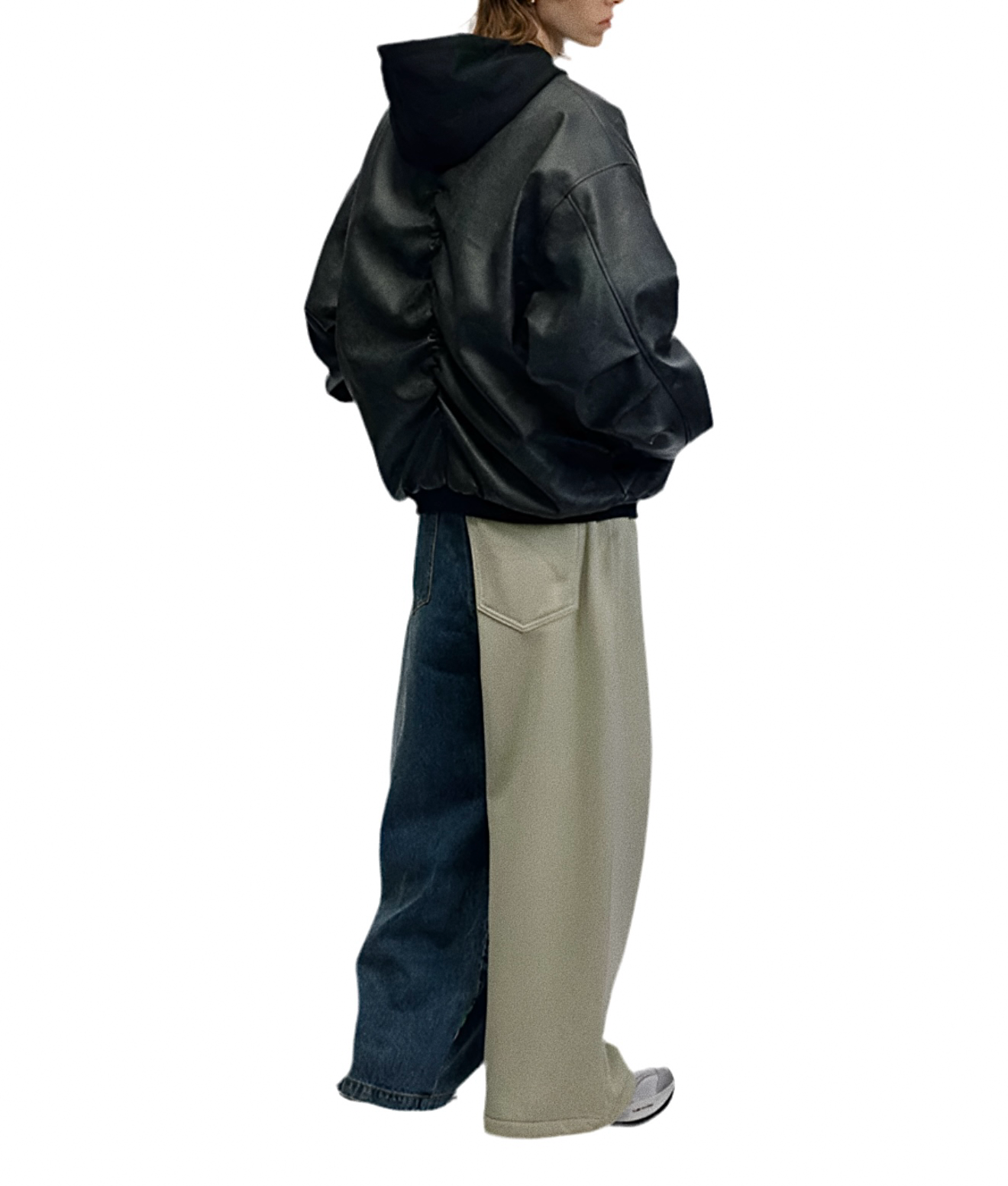 JS10009 Oversized Hooded Jacket/ PU Noir Haven