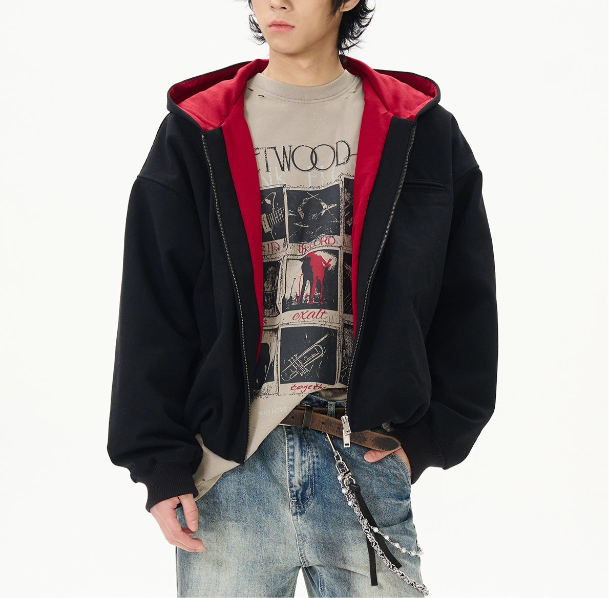HS10049 Oversized Vintage Washed Distressed Cropped Hoodie
