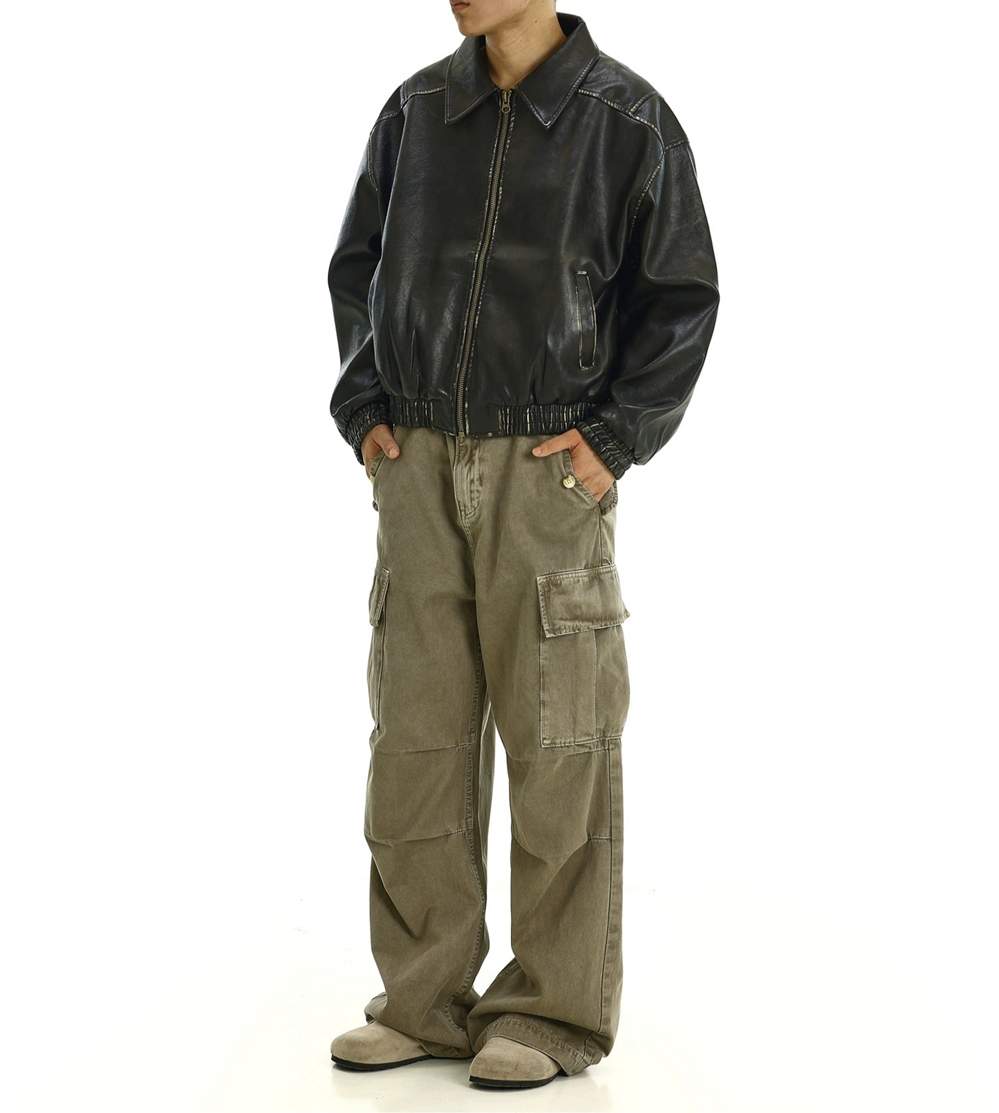 JS10016 Oversized leather jacket/ Antique Retro