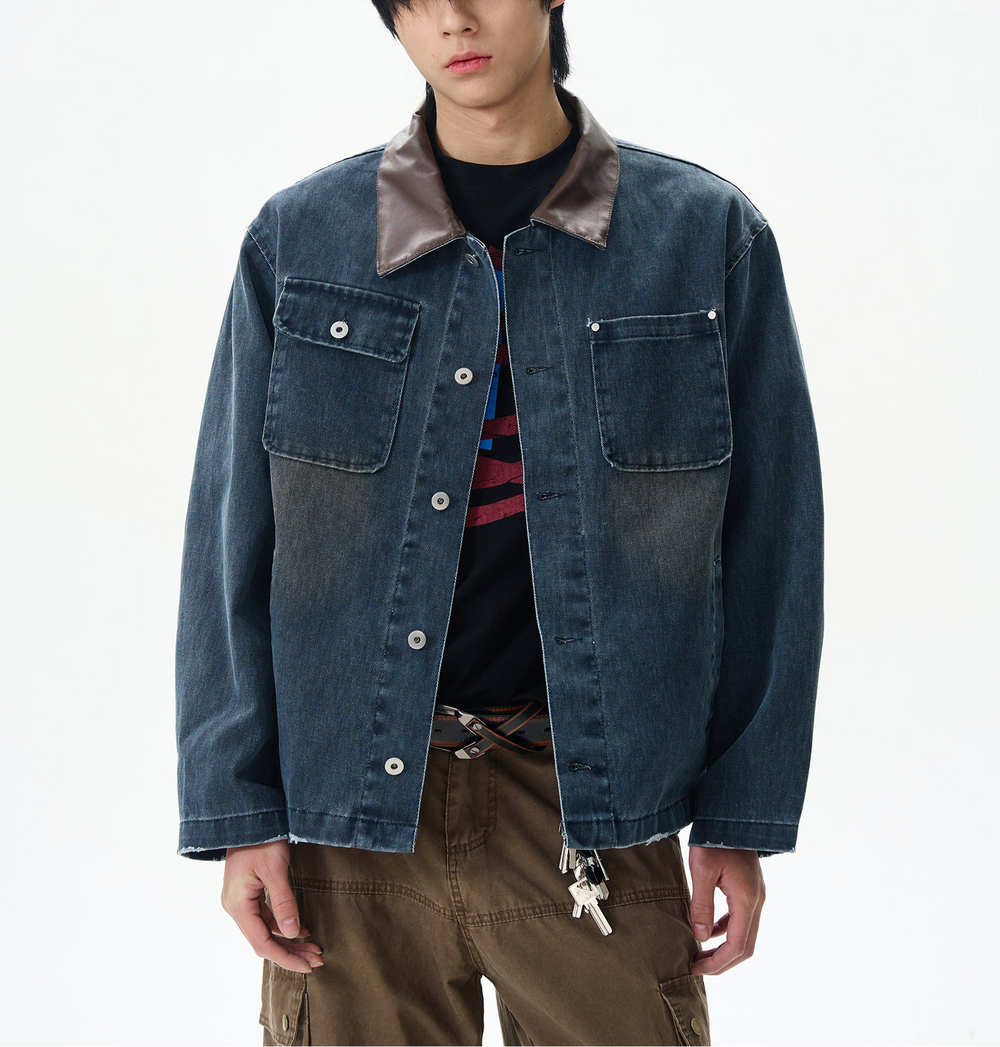 JS10076 Oversized Cropped Retro Denim Jacket