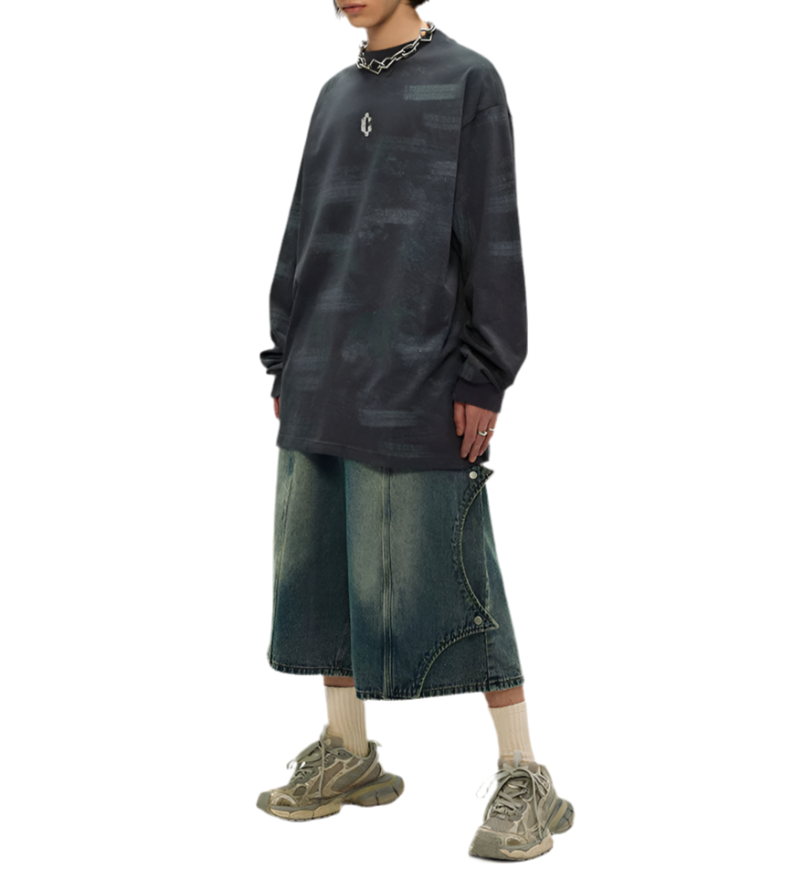 TLS111 Oversized long sleeve tee/ Brushstroke Fade