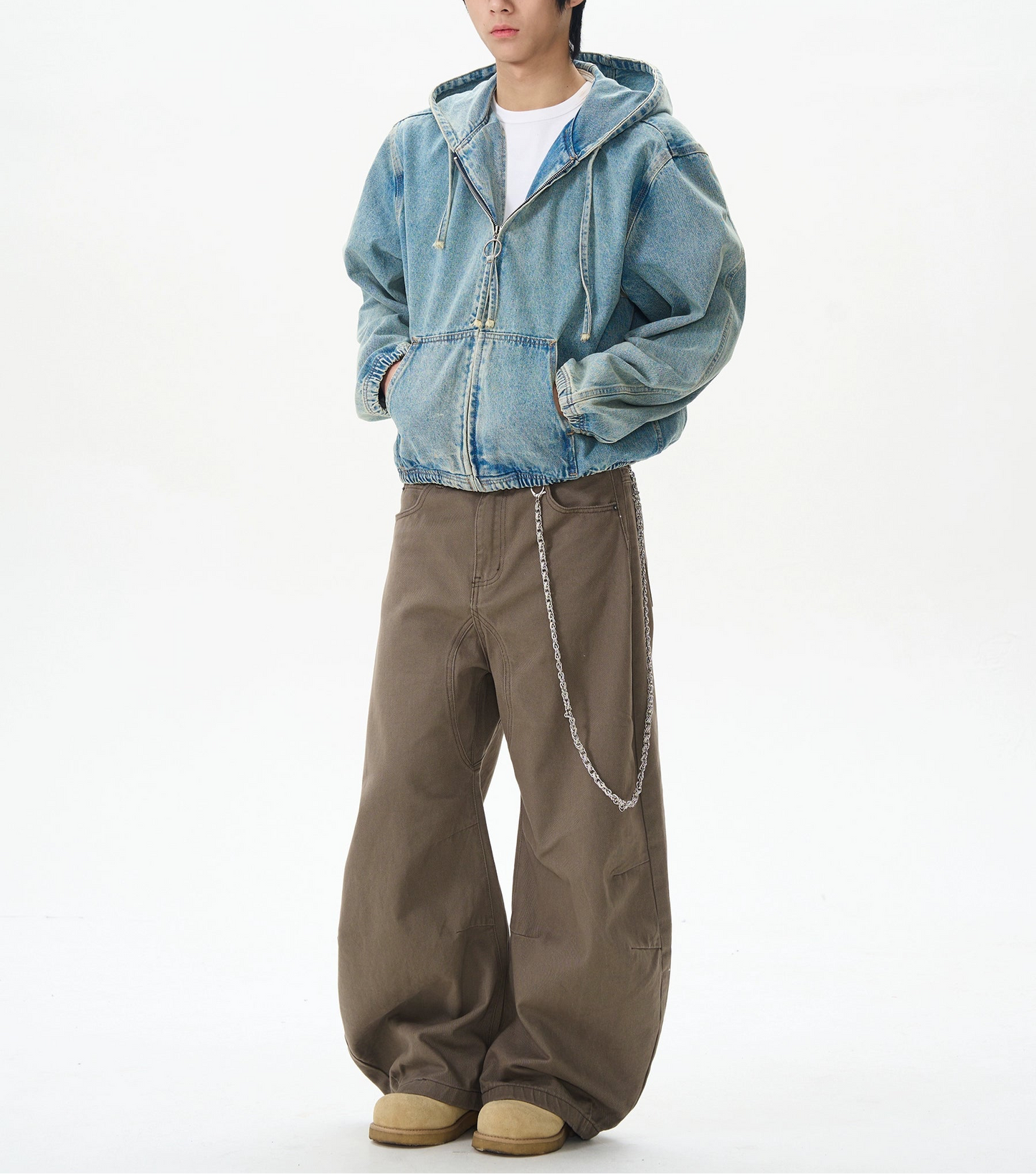 JS10066 Oversized Denim Hooded Cropped Jacket