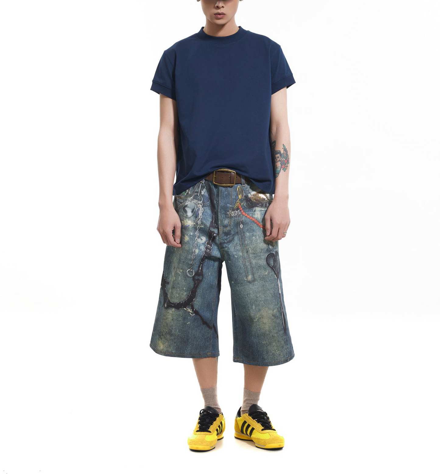 TJ10097 Baggy Printed Denim Jorts