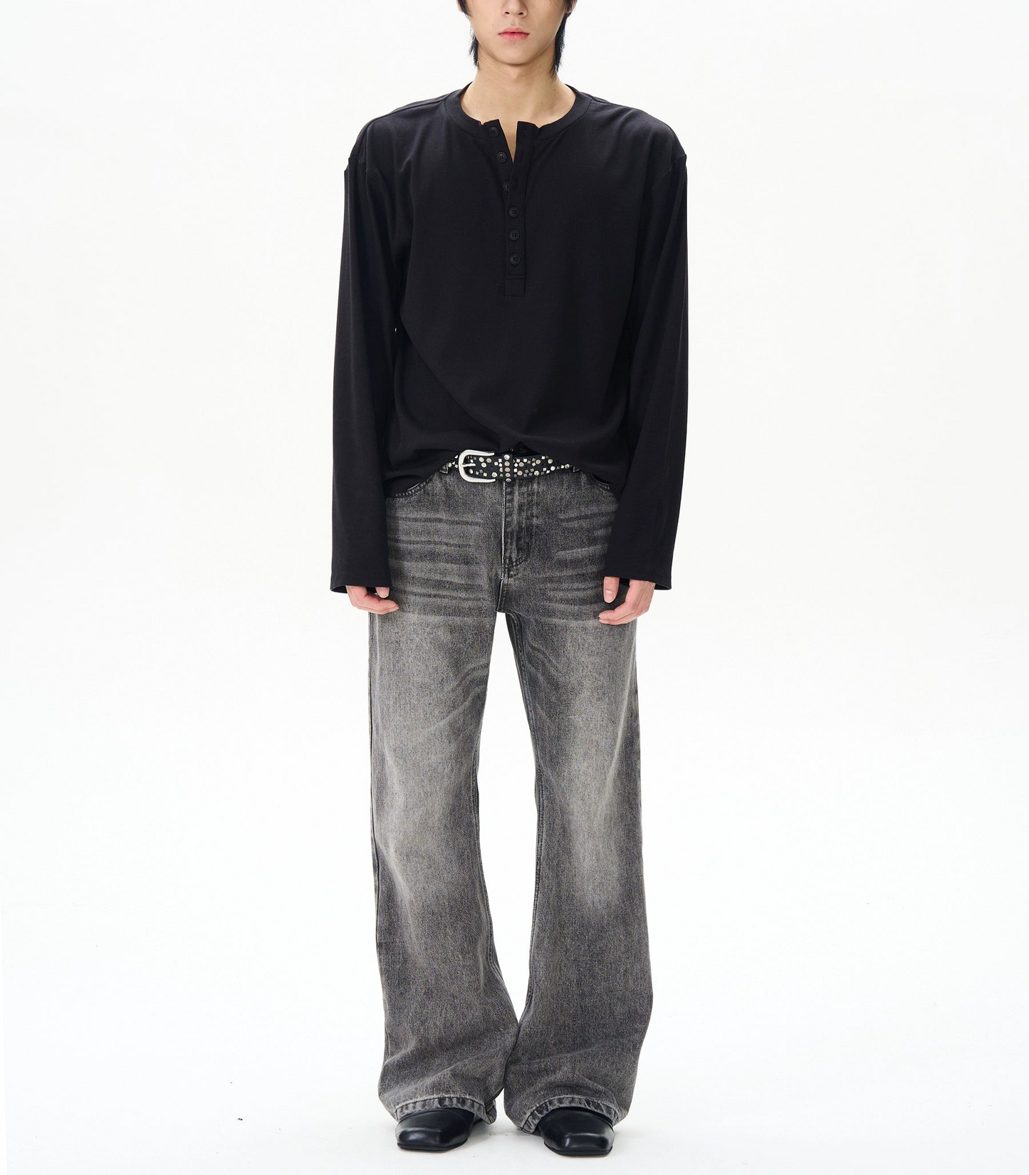 TJ10079 Flare Smoke Gray Washed Jeans