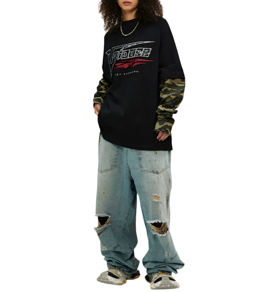 TLS102 Oversized layered long sleeve tee/ Street Stealth Camo