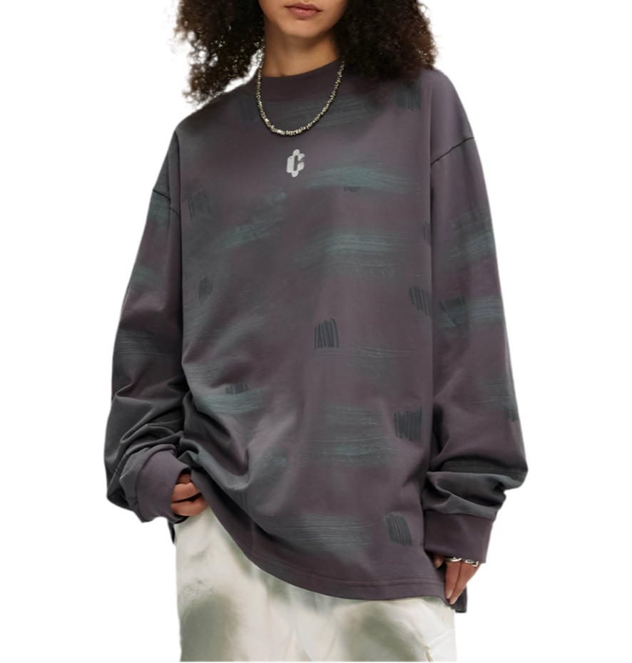 TLS111 Oversized long sleeve tee/ Brushstroke Fade