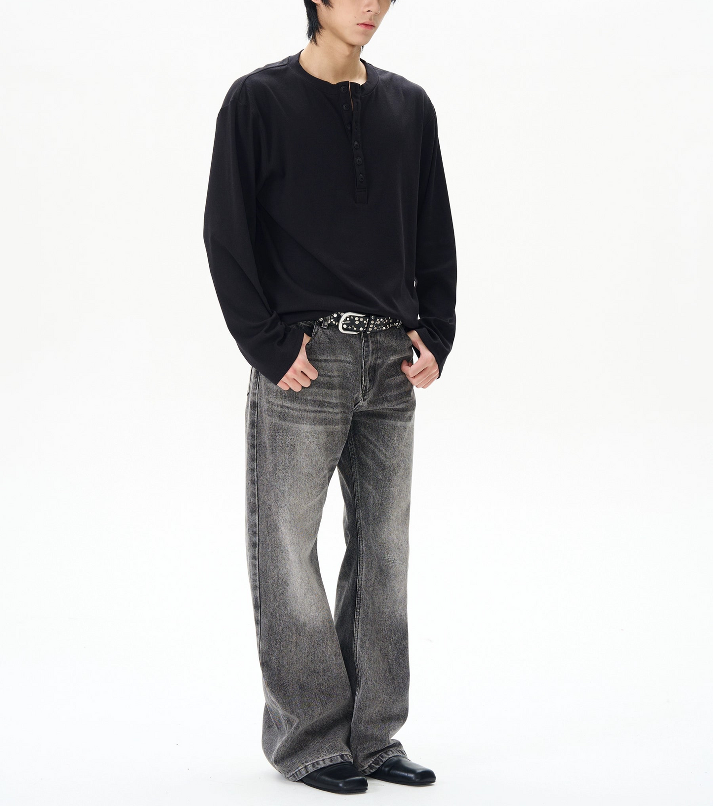 TJ10079 Flare Smoke Gray Washed Jeans