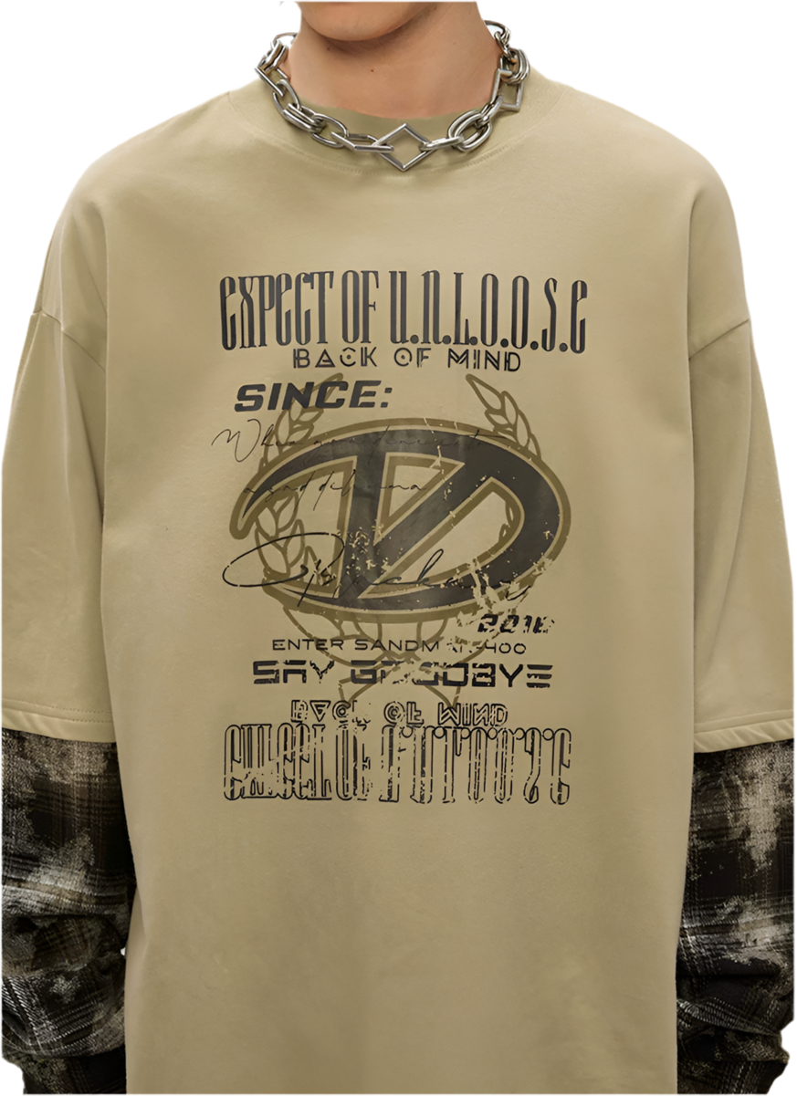 TLS119 Oversized Long Sleeve tee/ Plaid Fade Fusion