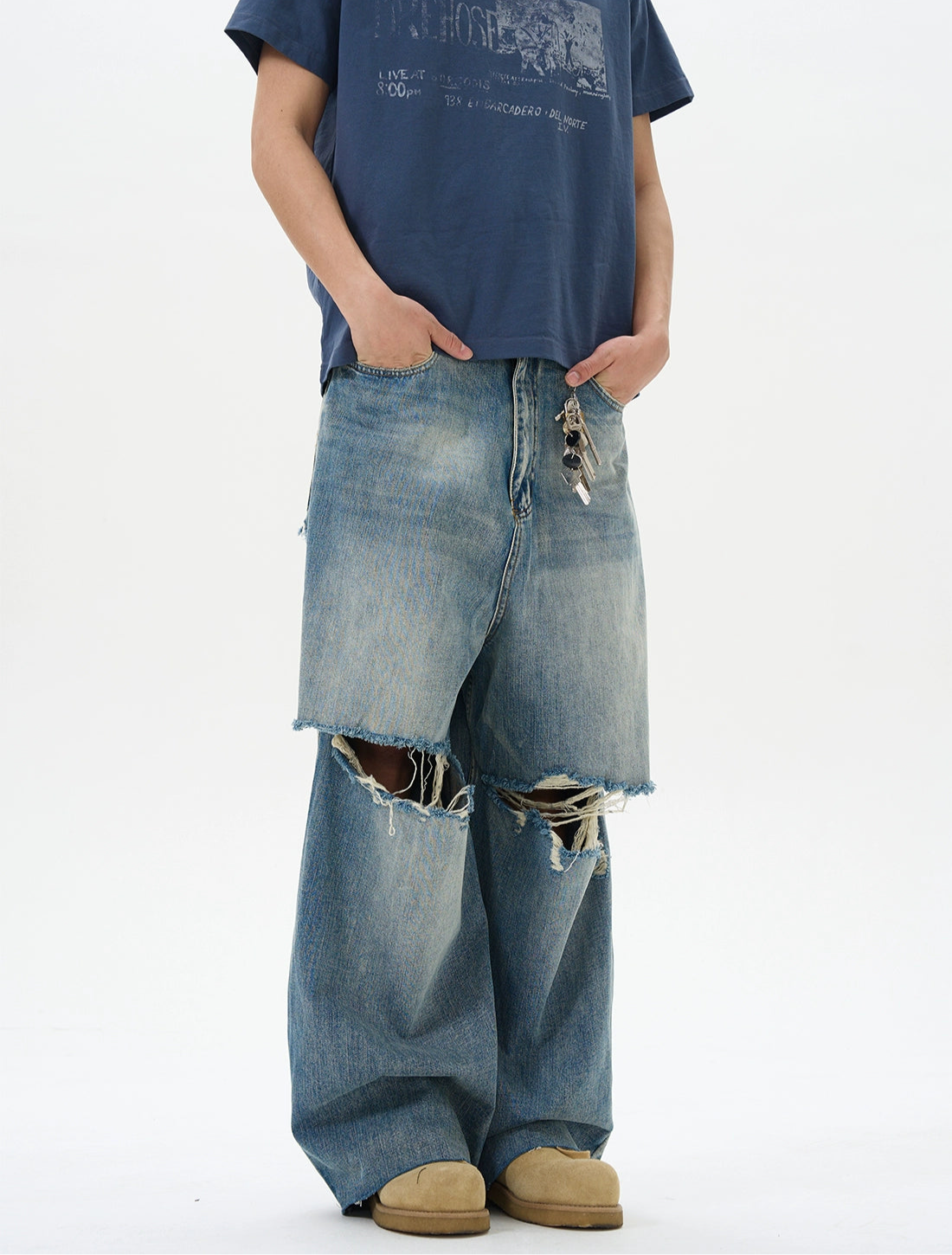 TJ10078 Baggy Distressed Ripped Jeans