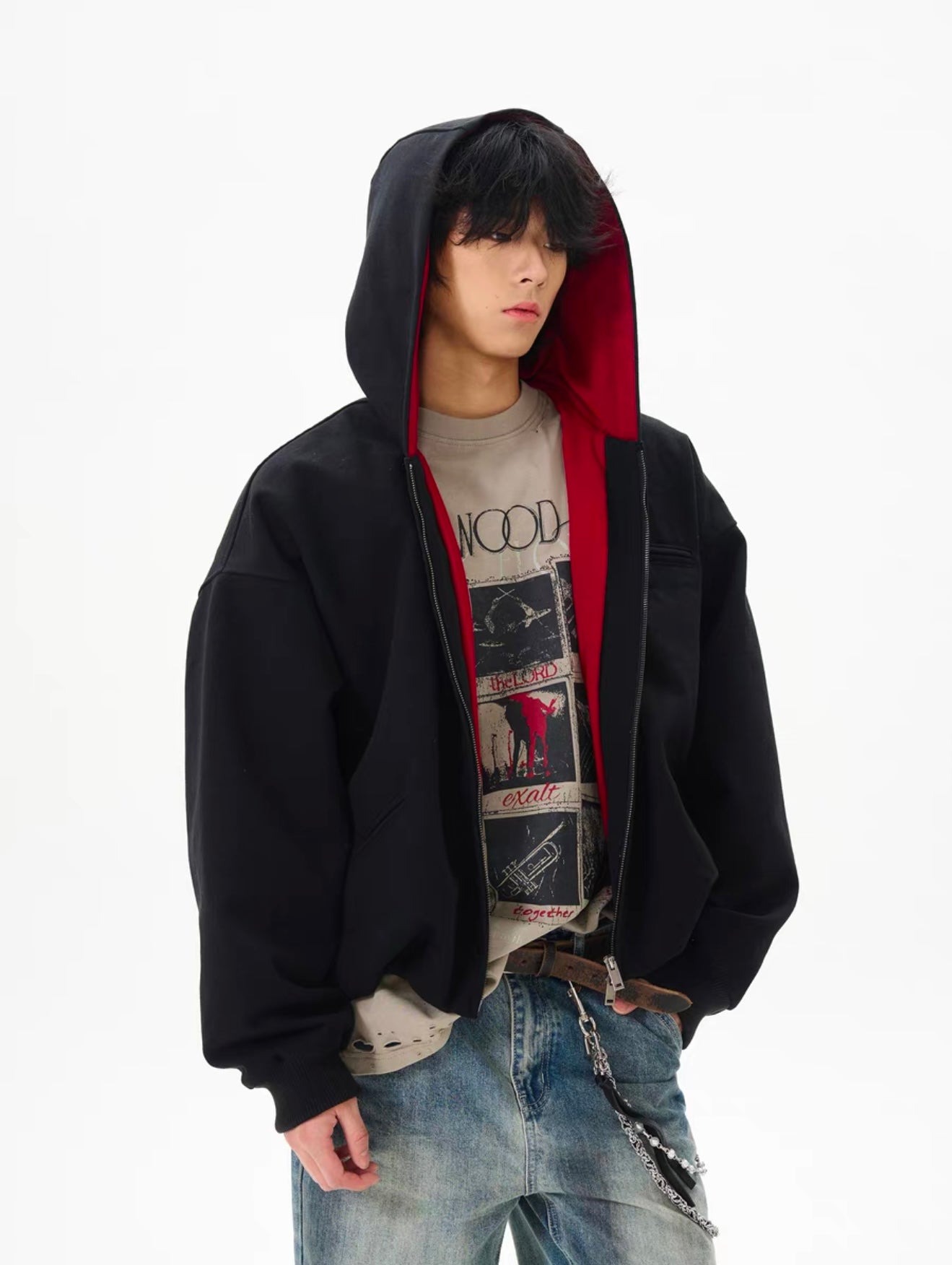 HS10049 Oversized Vintage Washed Distressed Cropped Hoodie