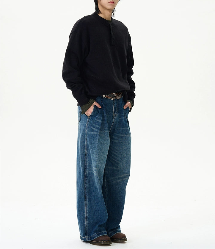 TJ10047 Baggy Wide Jeans/ Pleat Drift