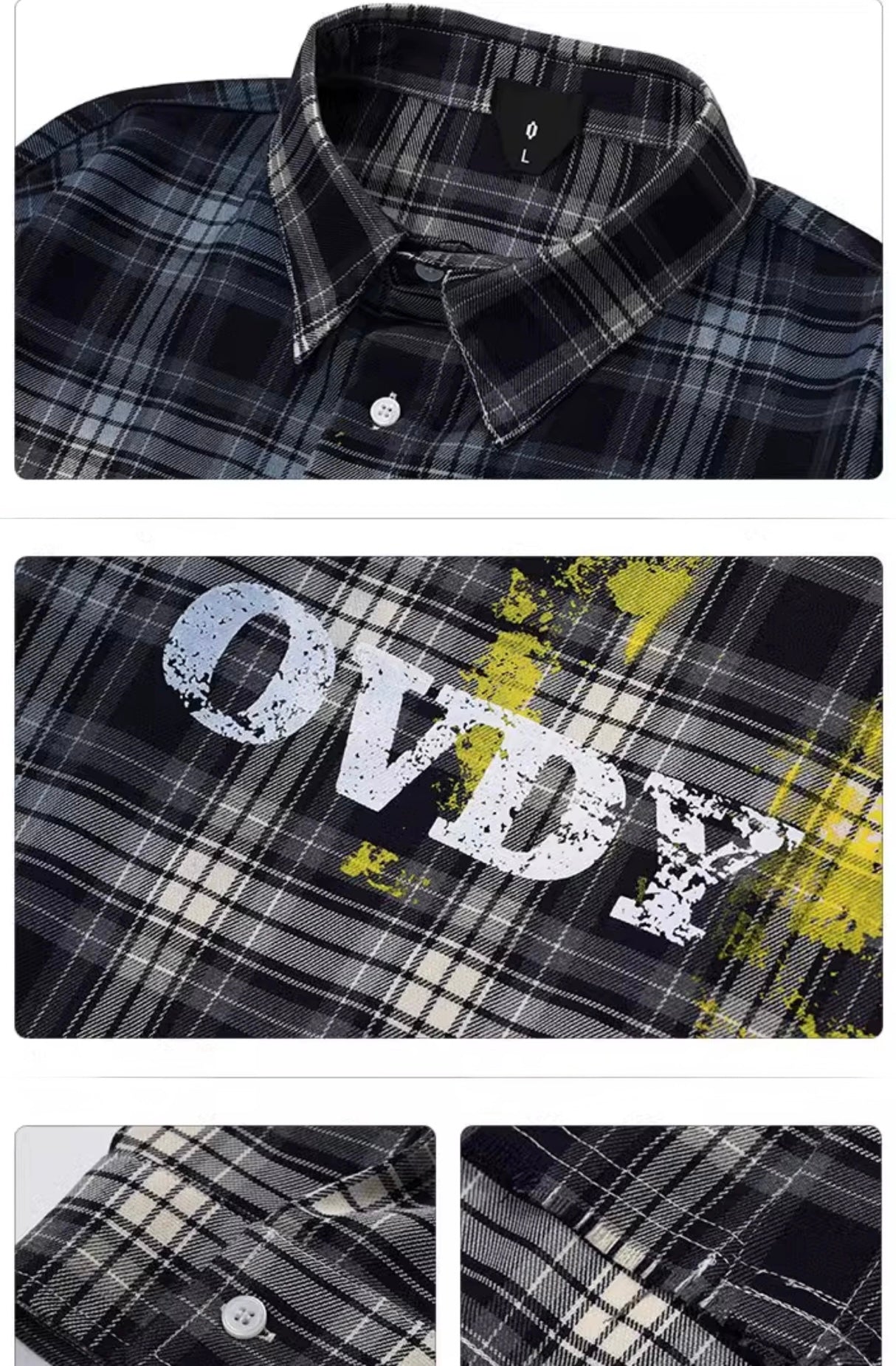 JS10015 Oversized Plaid Shirt/ Graffiti Fade