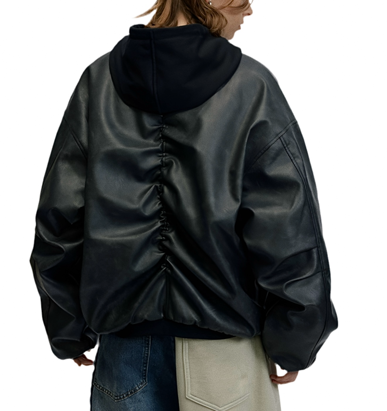 JS10009 Oversized Hooded Jacket/ PU Noir Haven