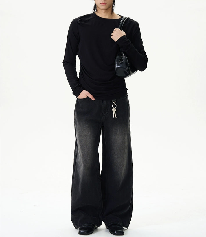 TJ10048 Baggy Jeans/ Classic Black Washed