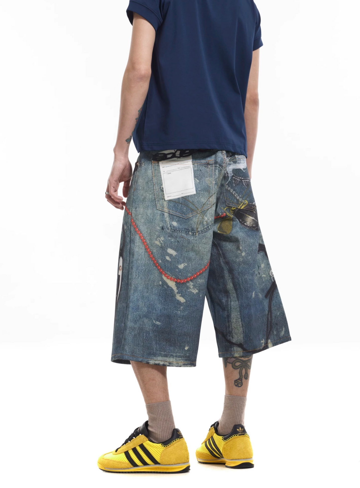 TJ10097 Baggy Printed Denim Jorts