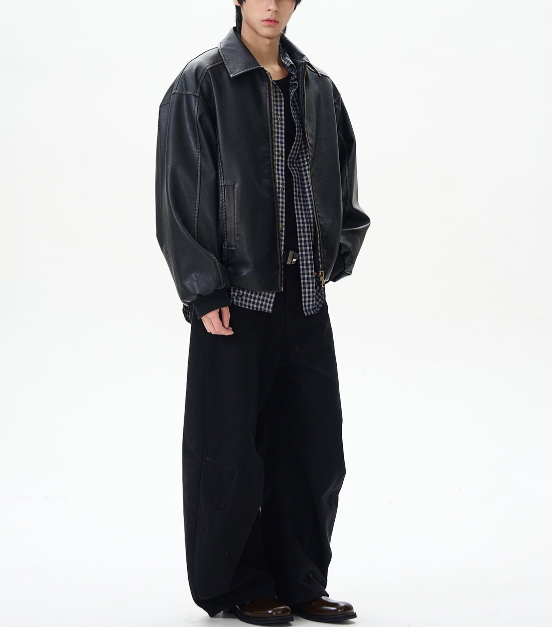 JS10075 Oversized Vintage Design Leather Jacket
