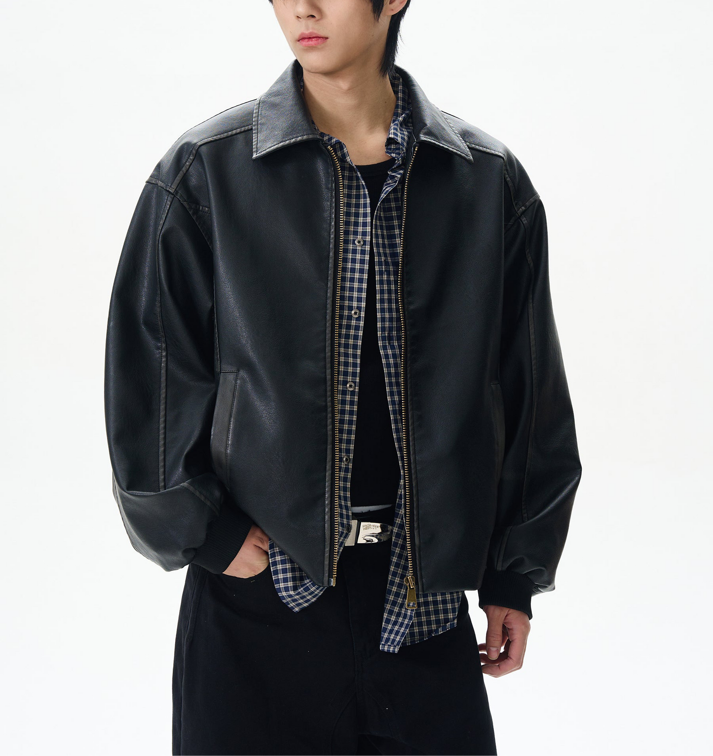 JS10075 Oversized Vintage Design Leather Jacket