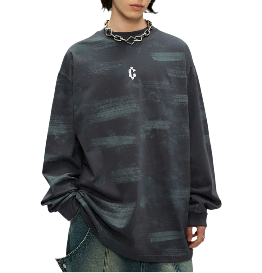 TLS111 Oversized long sleeve tee/ Brushstroke Fade