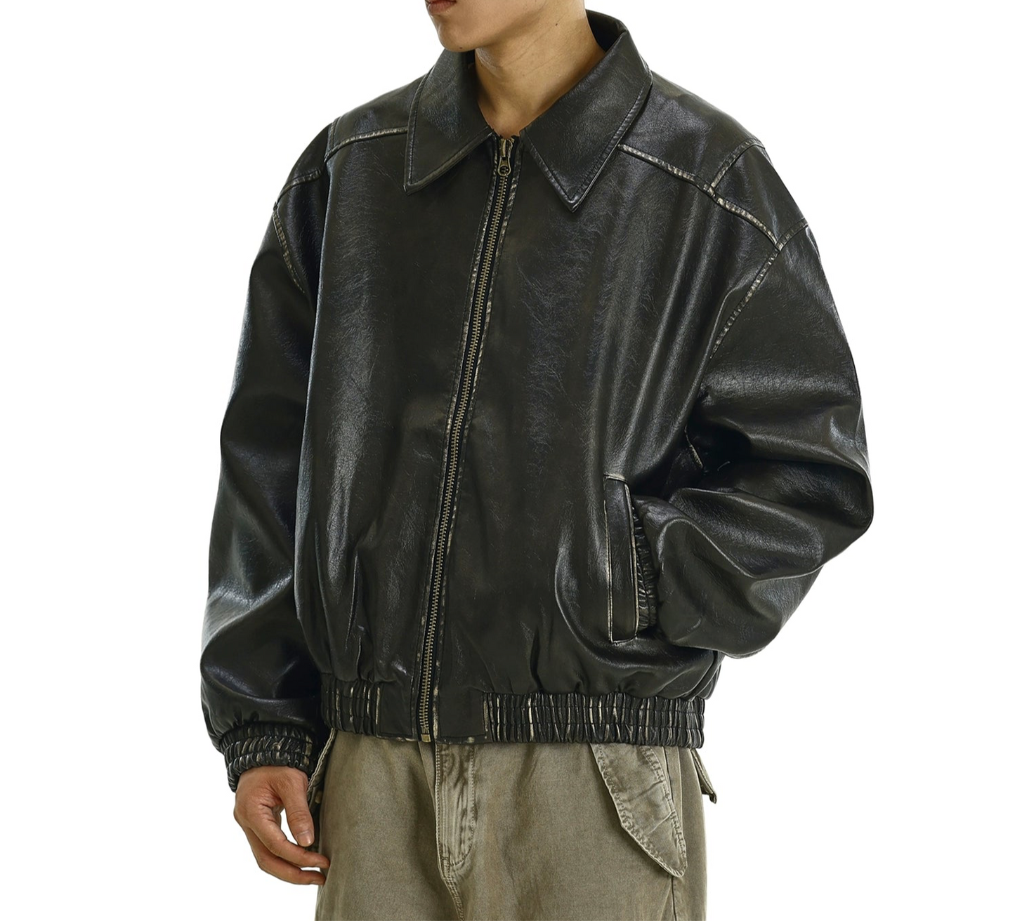 JS10016 Oversized leather jacket/ Antique Retro