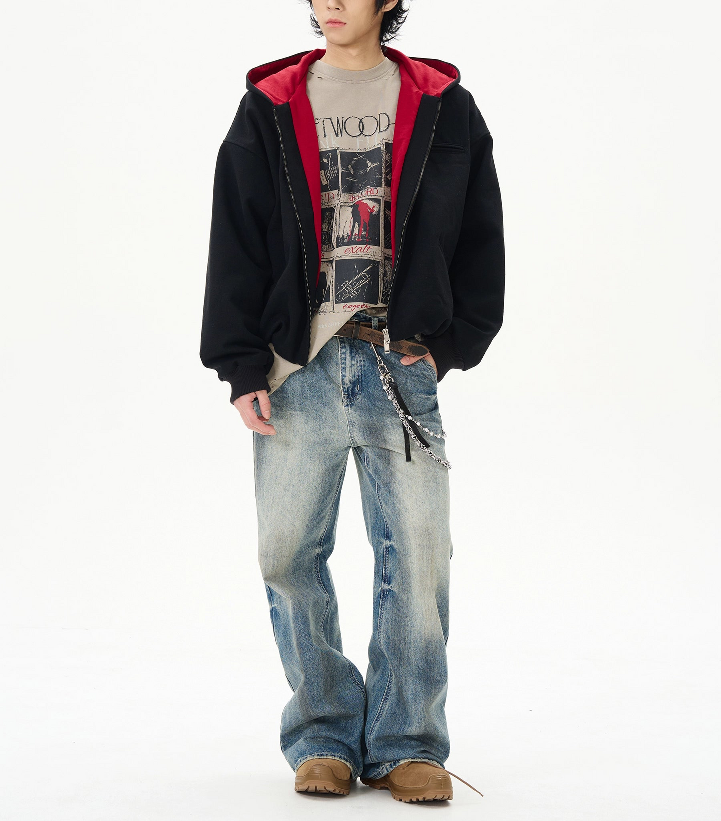 HS10049 Oversized Vintage Washed Distressed Cropped Hoodie