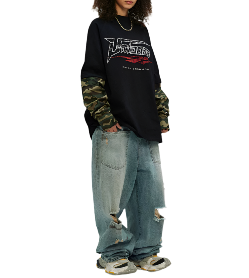 TLS102 Oversized layered long sleeve tee/ Street Stealth Camo