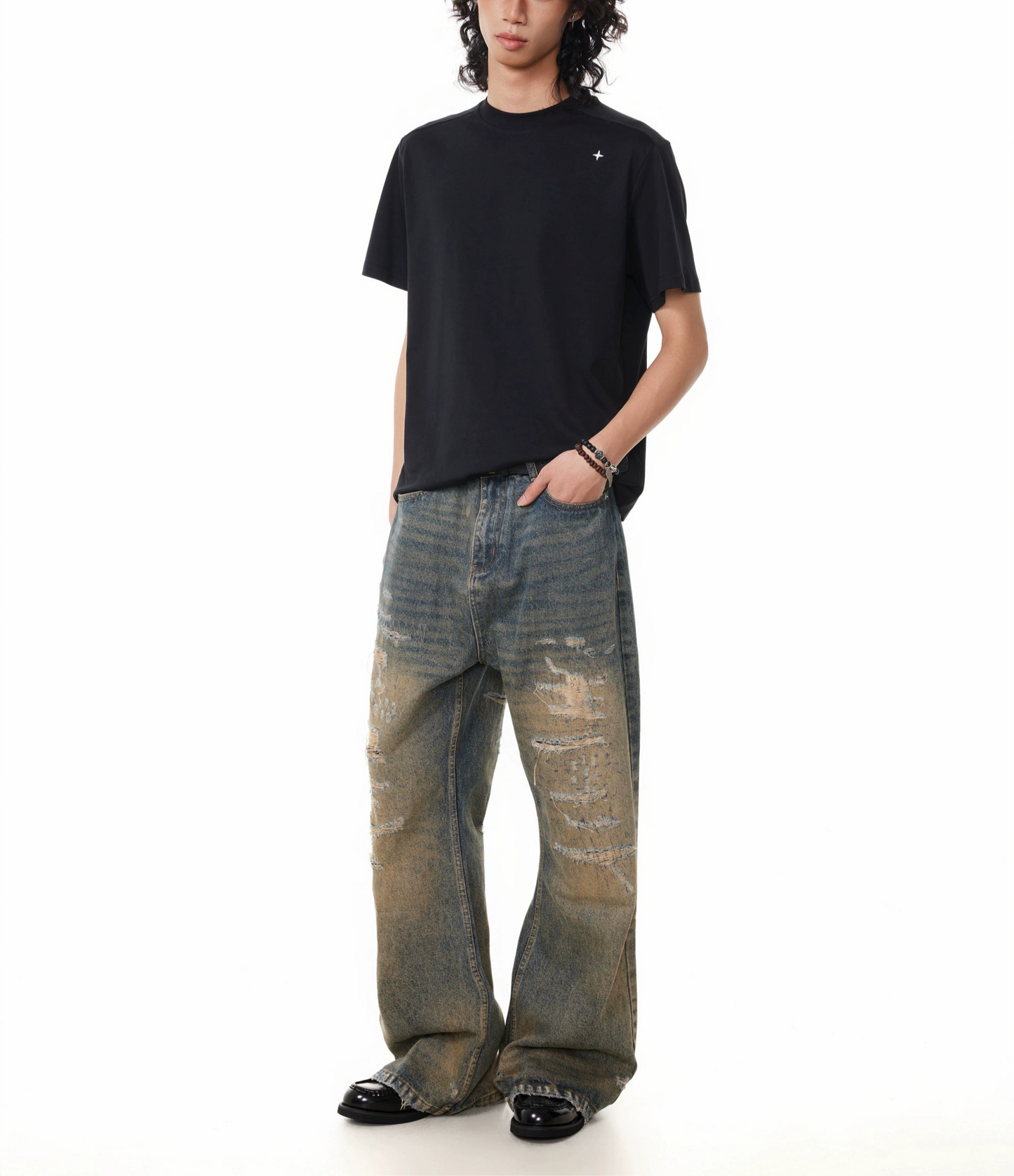 TJ10143 Natural Cat Whisker Distressed Dirty Jeans