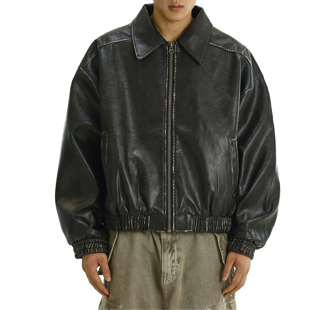 JS10016 Oversized leather jacket/ Antique Retro