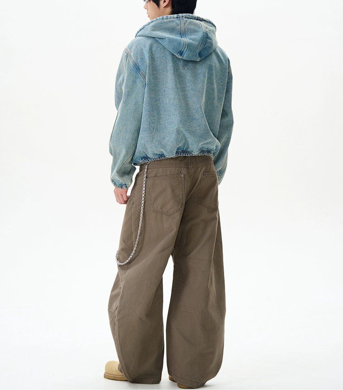 JS10066 Oversized Denim Hooded Cropped Jacket