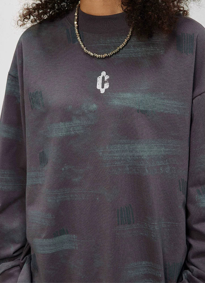TLS111 Oversized long sleeve tee/ Brushstroke Fade