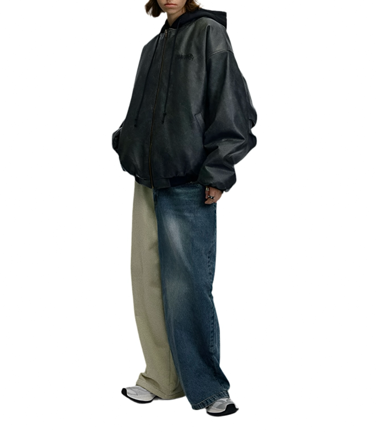 JS10009 Oversized Hooded Jacket/ PU Noir Haven