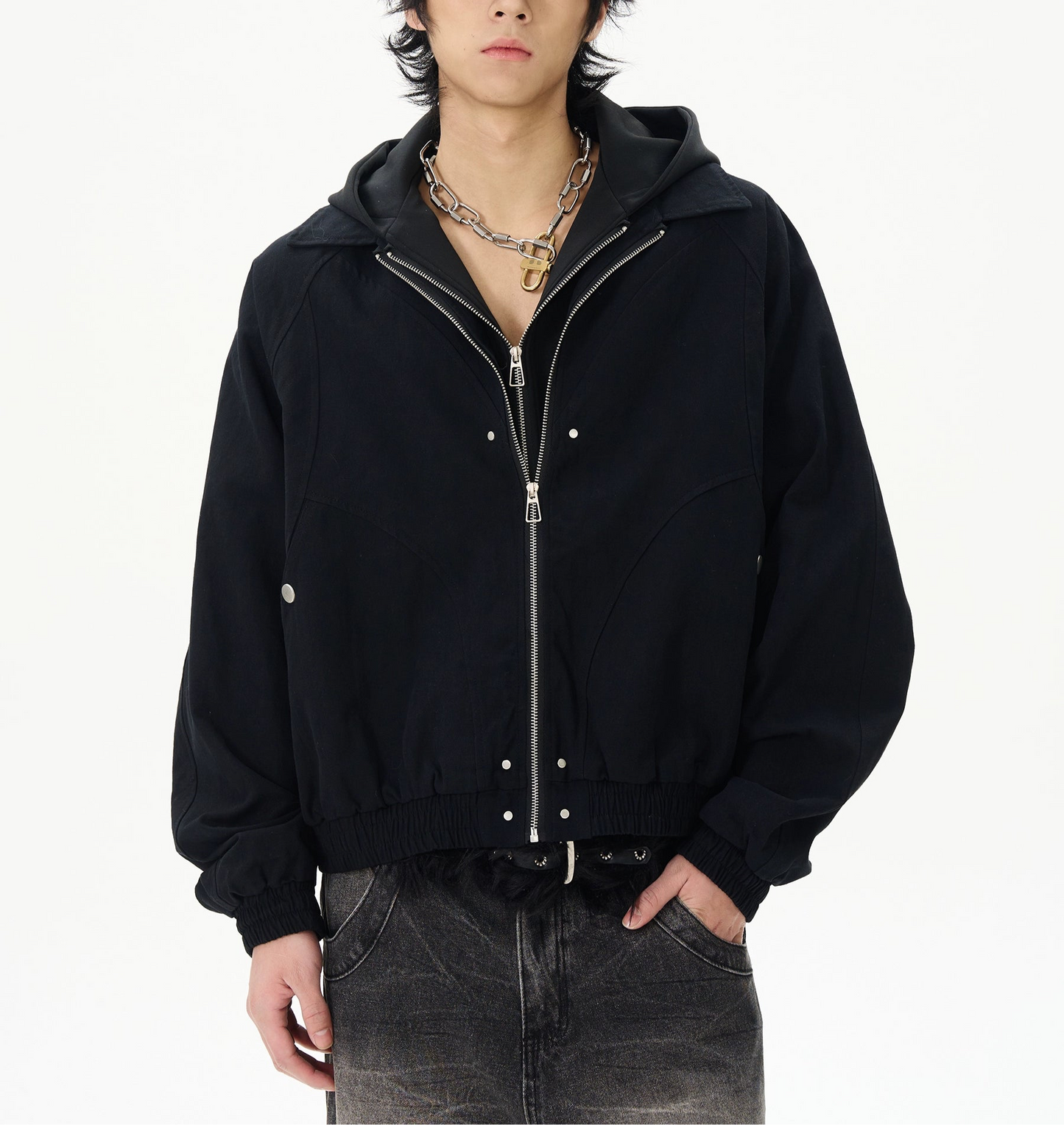 JS10063 Oversized Two-layer Design Cargo Jacket Hoodie