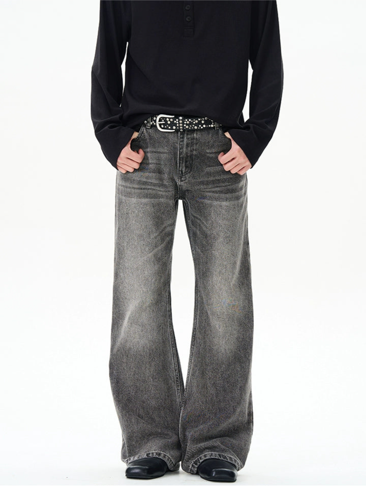 TJ10079 Flare Smoke Gray Washed Jeans