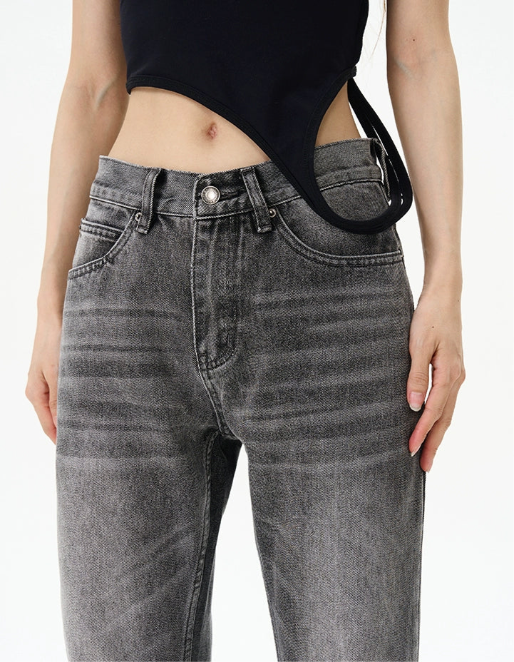 TJ10079 Flare Smoke Gray Washed Jeans