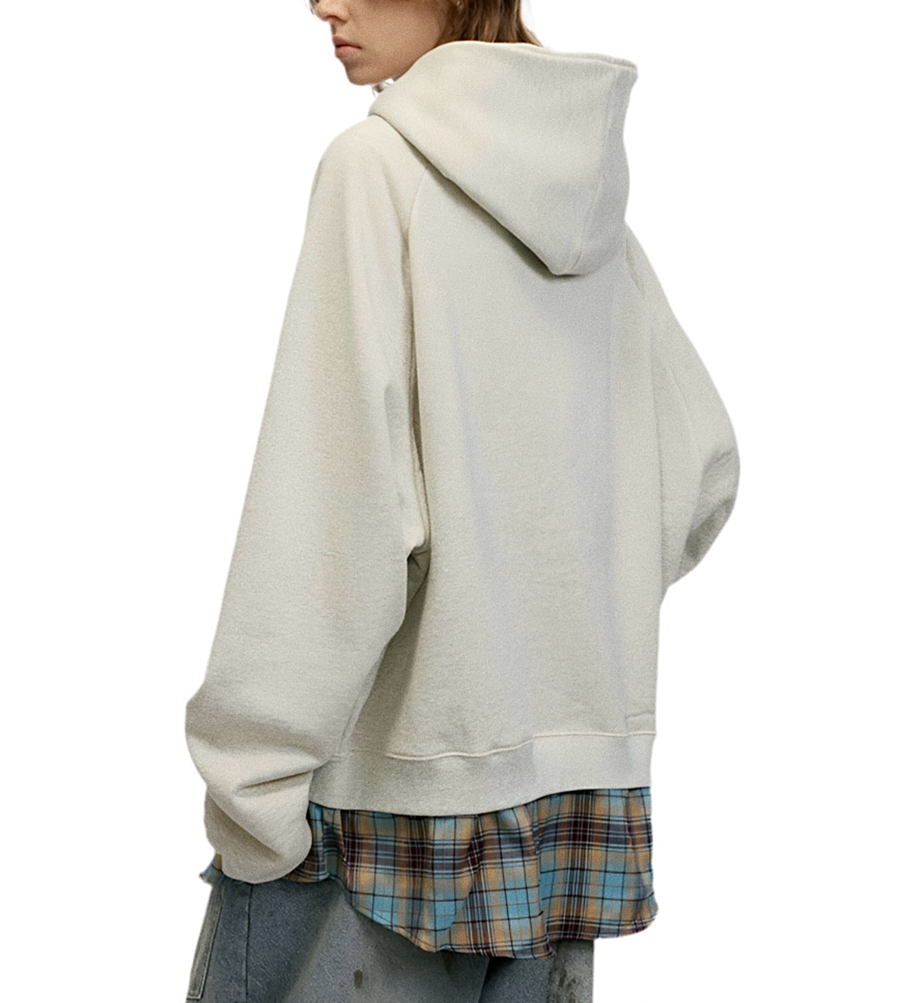 HS10006 Oversized Hoodie/ Plaid Fusion