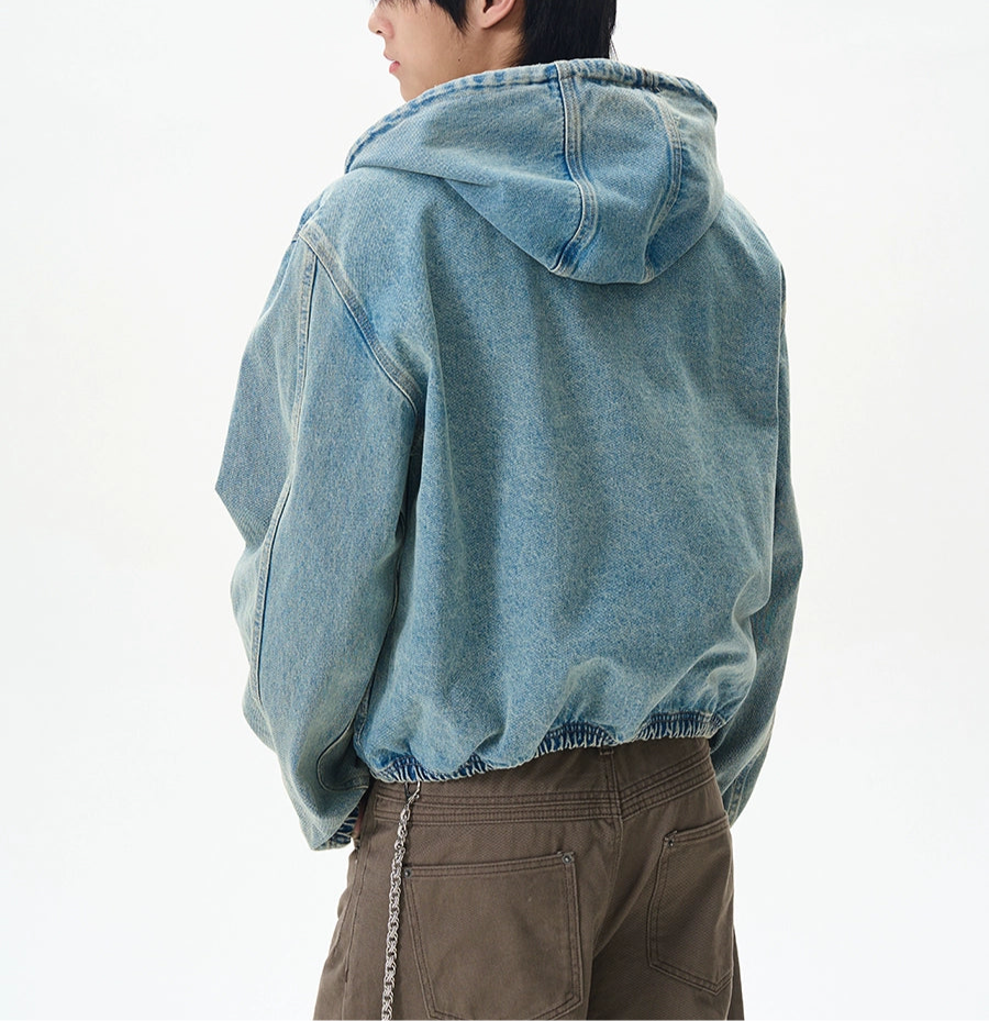 JS10066 Oversized Denim Hooded Cropped Jacket