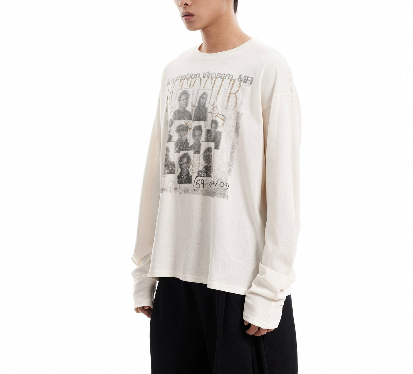 TLS146 Oversized Long Sleeve Digital Print Vintage Tee
