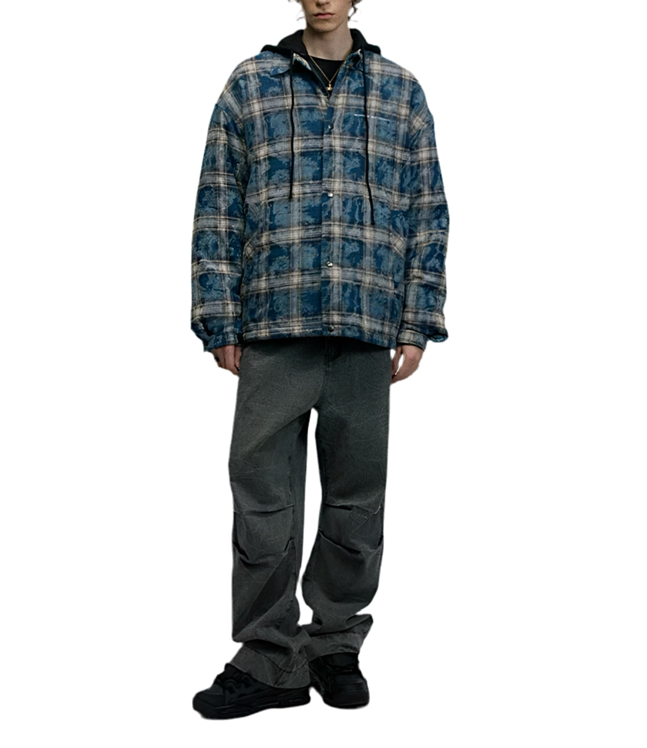 JS10008 Oversized Winter Jacket/ Frosted Plaid Convertible